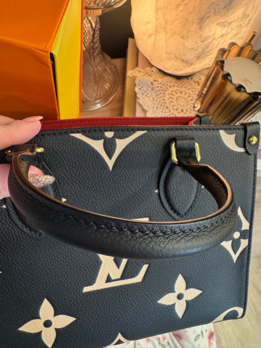 Louis Vuitton Black & White Monogram Mini Tote with Red Trim - Picture 5 of 16